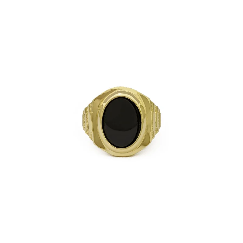 women's rings with radiant-cut diamond -Oval Black Onyx Presidential Ring (14K)