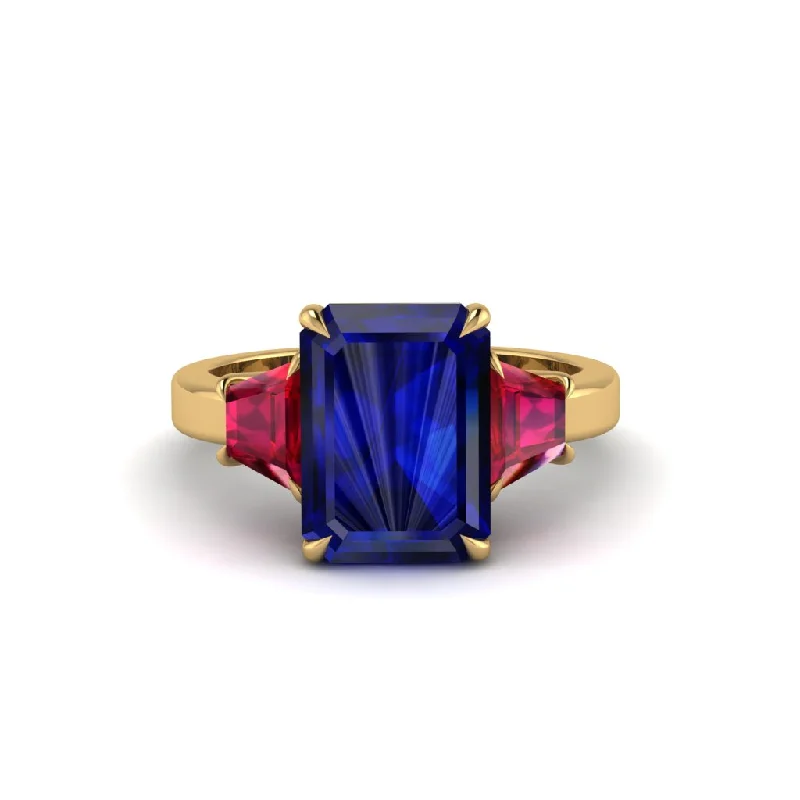 women's engagement rings with opal accent -Sapphire Emerald Cut Three Stone Ring With Custom Baguette - Yvette No. 58