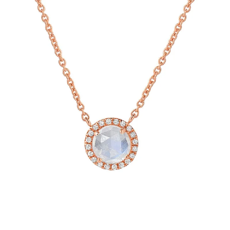 women's necklaces with butterfly design -14k Rose Gold Necklace with Rose-cut Rainbow Moonstone