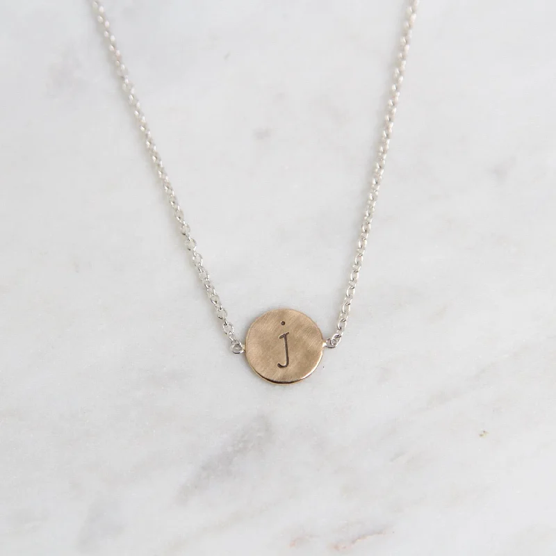 women's necklaces with simple heart pendant -Sterling Silver Necklace with 14k Gold Initial Disc