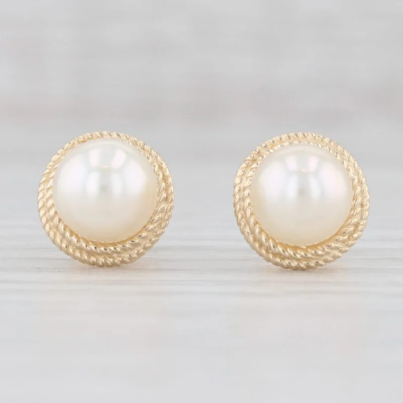 women's earrings with opal -Cultured Pearl Stud Earrings 14k Yellow Gold June Birthstone