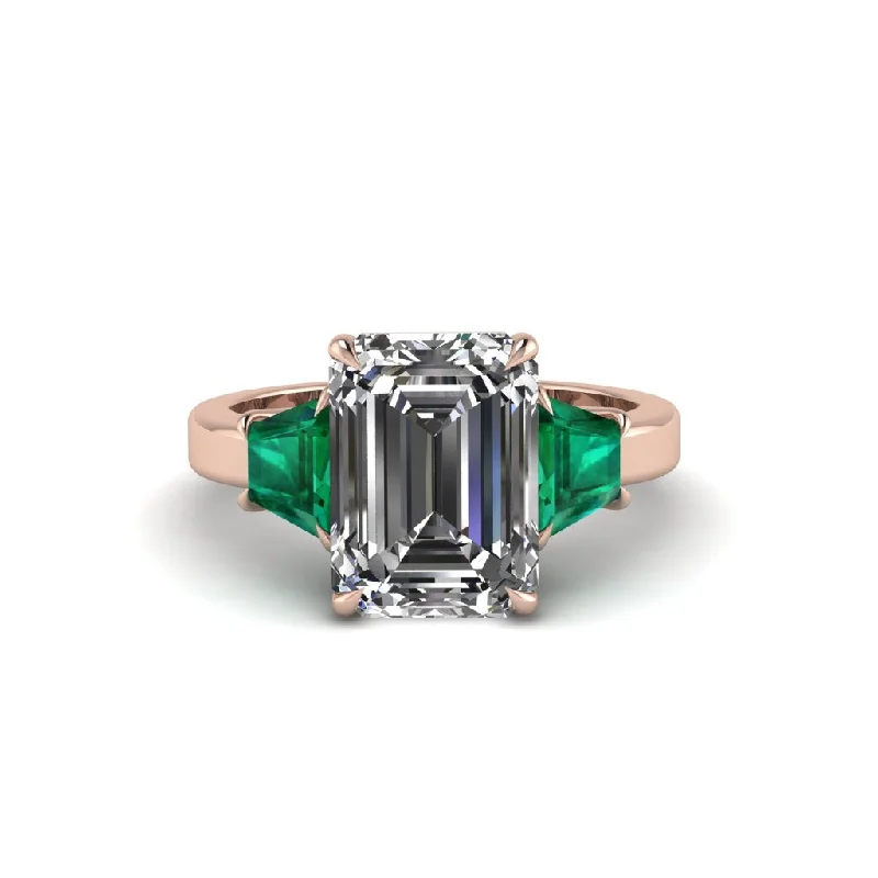 women's engagement rings with filigree band -Diamond Emerald Cut Three Stone Ring With Custom Baguette - Yvette No. 17