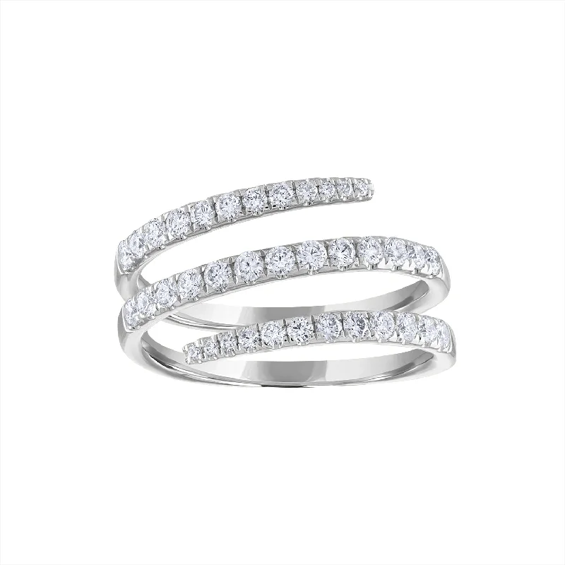 women's engagement rings with dual-tone band -14KT GOLD DIAMOND THREE LINE WRAP RING