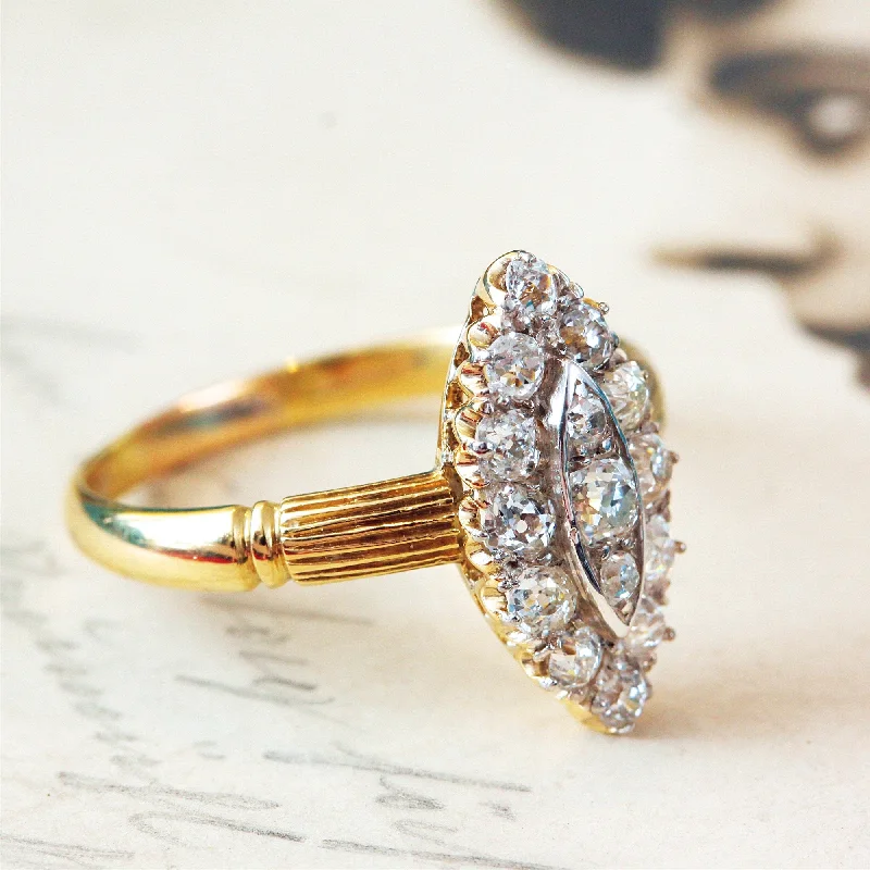 women's engagement rings with opal accent -Circa 1900 Edwardian Marquise Diamond Cluster Ring