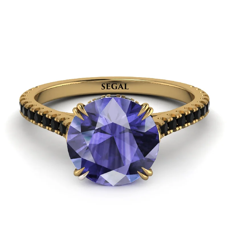 women's engagement rings with filigree band -Hidden Diamond Double Cat Claw Prongs Tanzanite Ring - Hazel No. 207