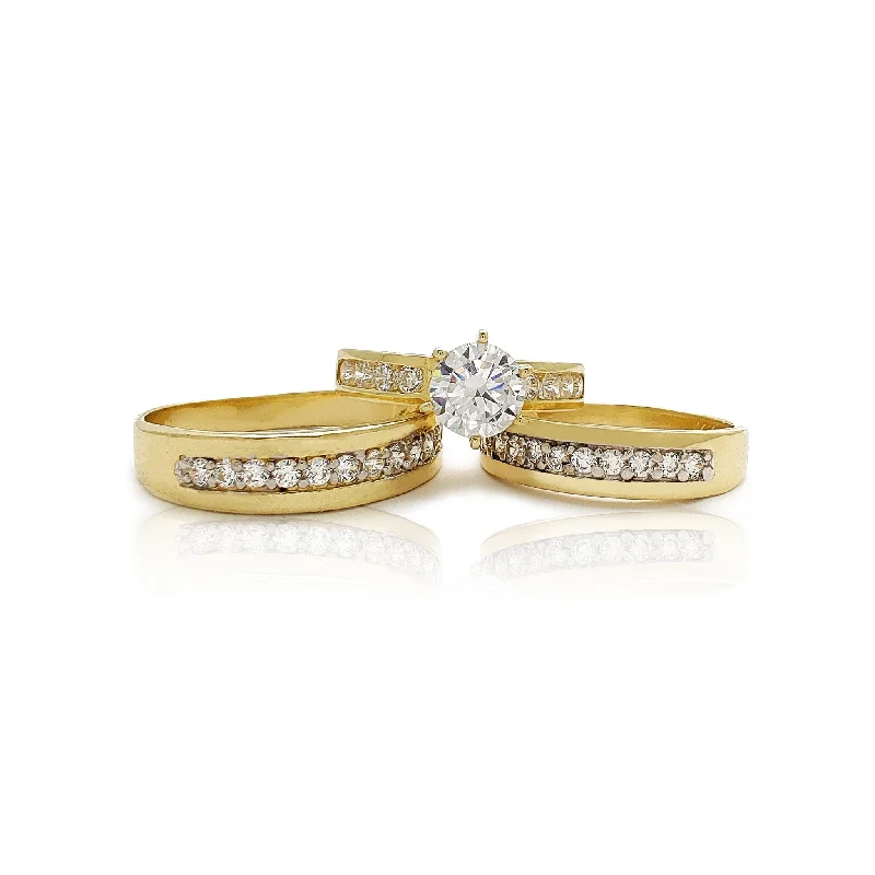 women's rings with diamond pave -Channel-Setting Three Piece-Set Ring (14K)