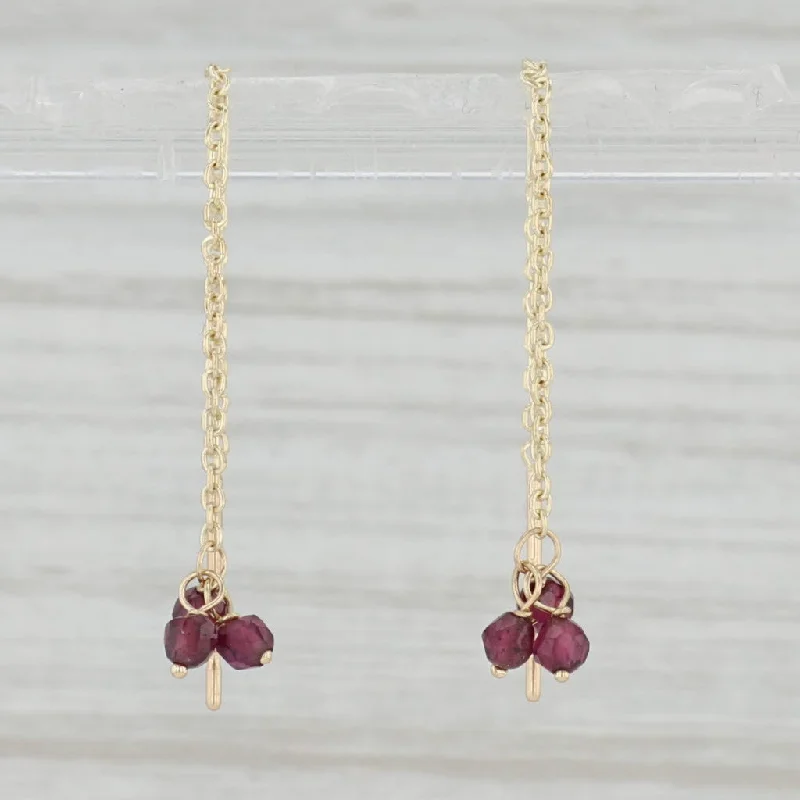 women's earrings with gemstone accent -Garnet Cluster Threader Earrings 14k Yellow Gold Pierced