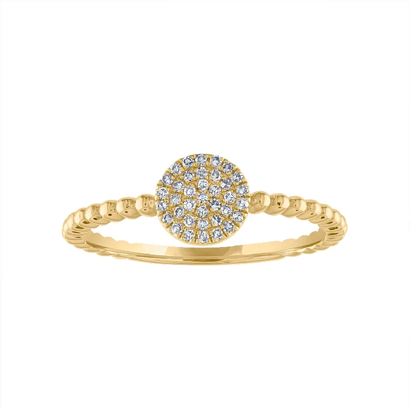 women's engagement rings with cathedral setting -14KT GOLD DIAMOND PAVE DISK BEAD RING