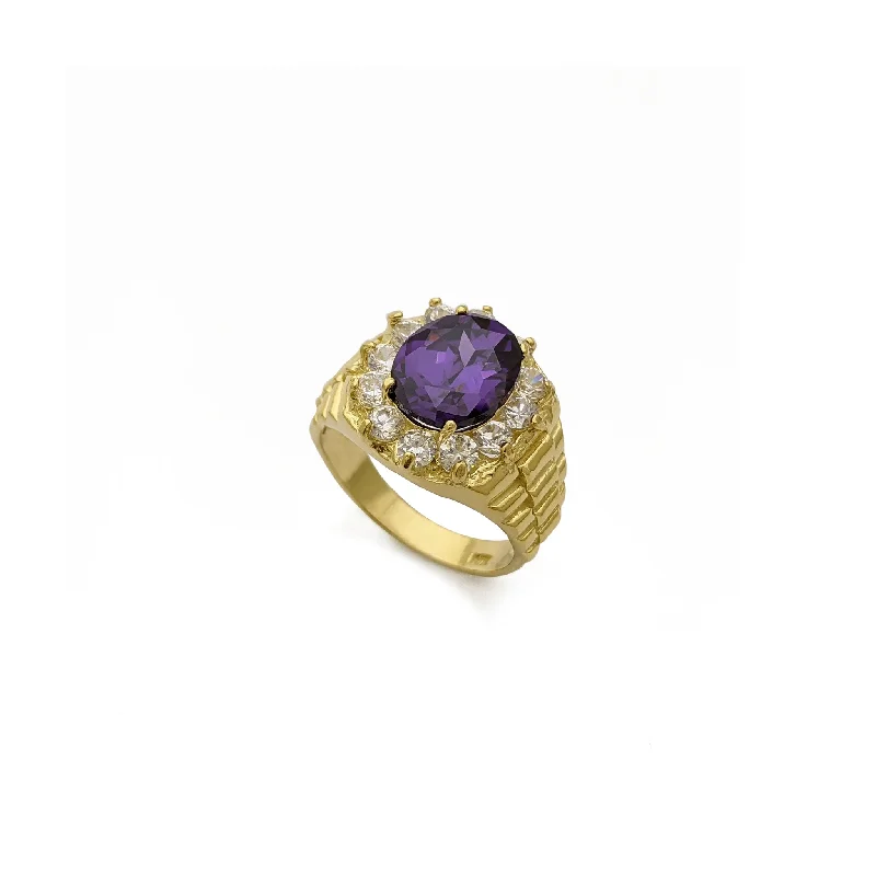 women's rings with solitaire diamond -Presidential Band Accent Purple Halo Gemstone Ring (14K)