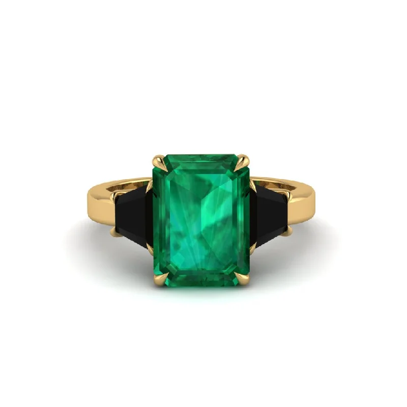 women's engagement rings with subtle elegance -Emerald Emerald Cut Three Stone Ring With Custom Baguette - Yvette No. 34