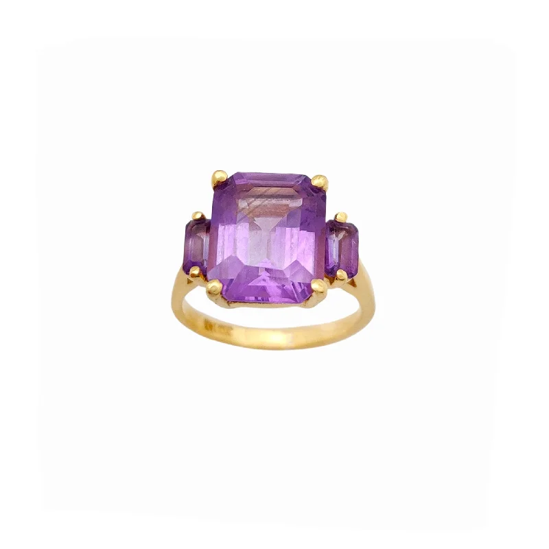 women's rings with customizable design -Purple Emerald Cut Stone Anniversary Ring (14K)