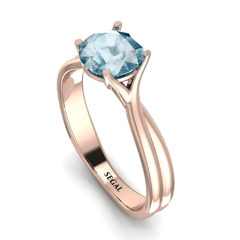 women's engagement rings with rose gold diamond -Solitaire Twist Shank Aquamarine Ring - Eleanor No. 402