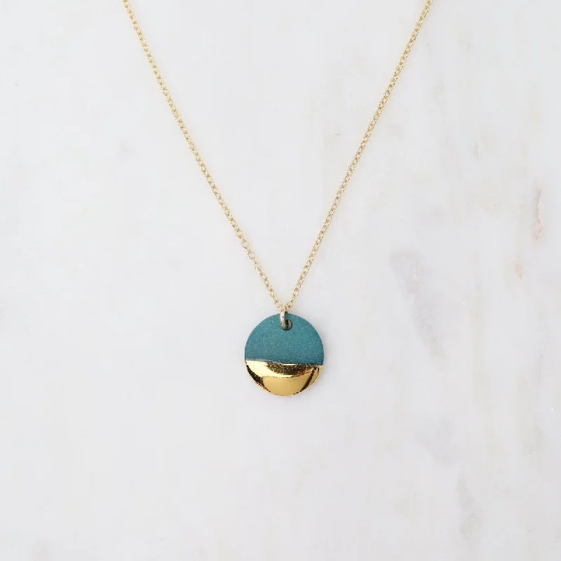 women's necklaces with chunky look -Teal Gold Dipped Flat Circle Necklace