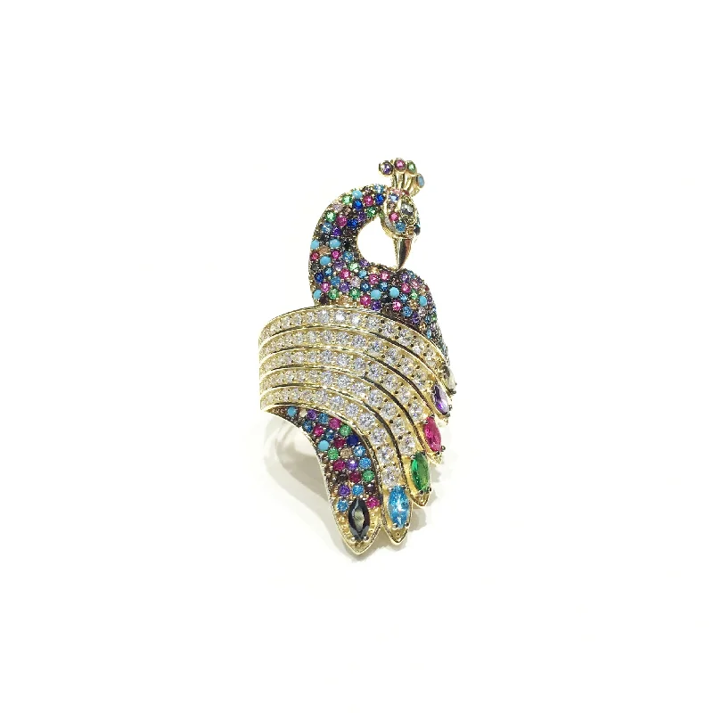 women's rings with twisted design -Multi-Color Peacock CZ Ring (14K)