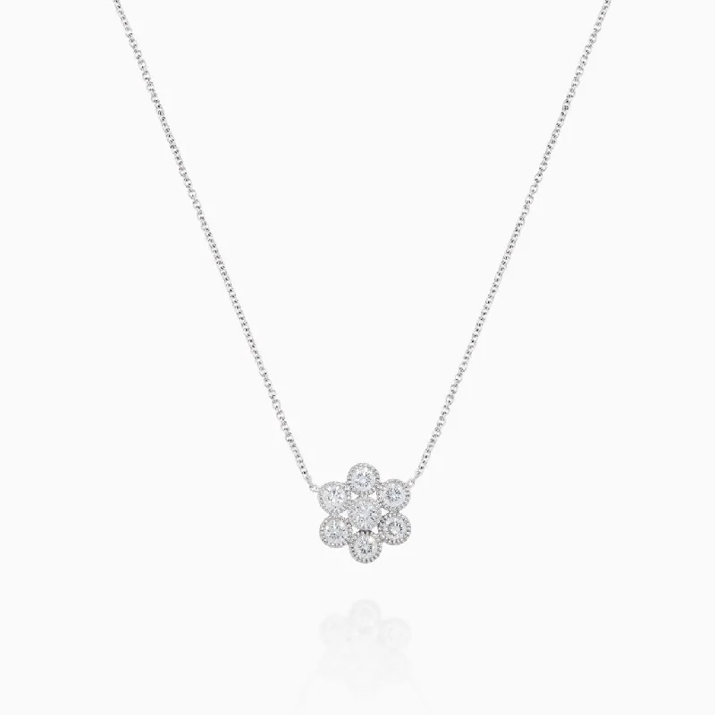 women's necklaces with gemstone pendant -Diamond Flower with Milgrain Necklace