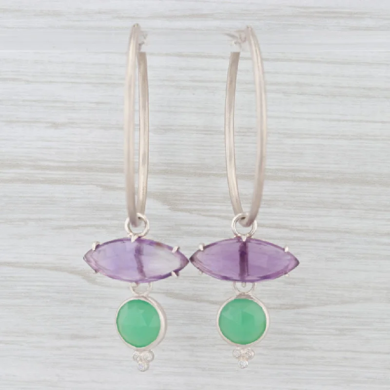 women's earrings with multi-layered design -New Nina Nguyen Hoop Earrings Sterling Amethyst Chrysoprase Moonstone Charms