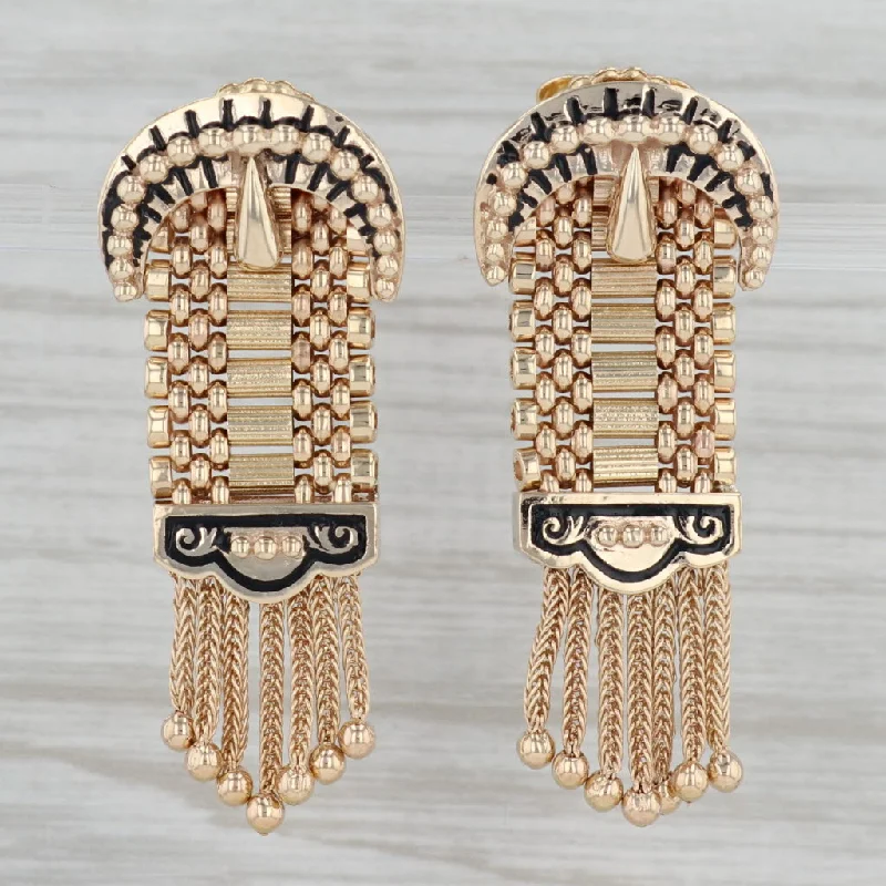 women's earrings with crystal studs -Vintage Mesh Fringe Dangle Earrings 14k Yellow Gold Pierced Statement Drops