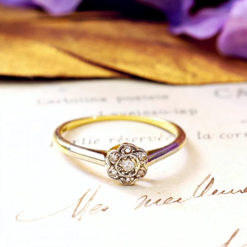 women's engagement rings with vintage halo -Sweetheart Little Vintage Diamond Daisy Ring