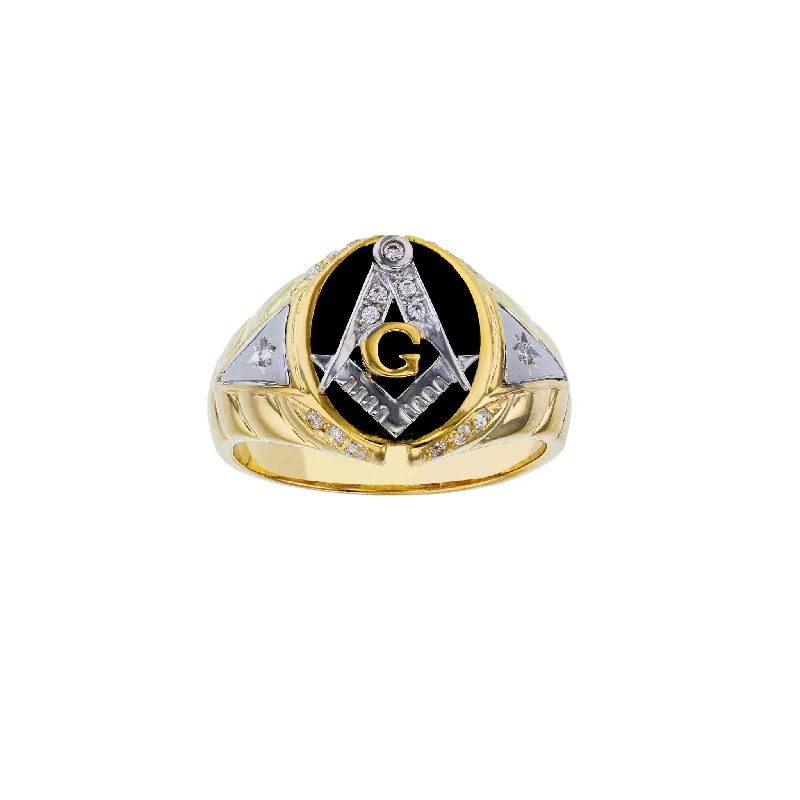 women's rings gold -Black Onyx Masonic North Star Ring (14K)