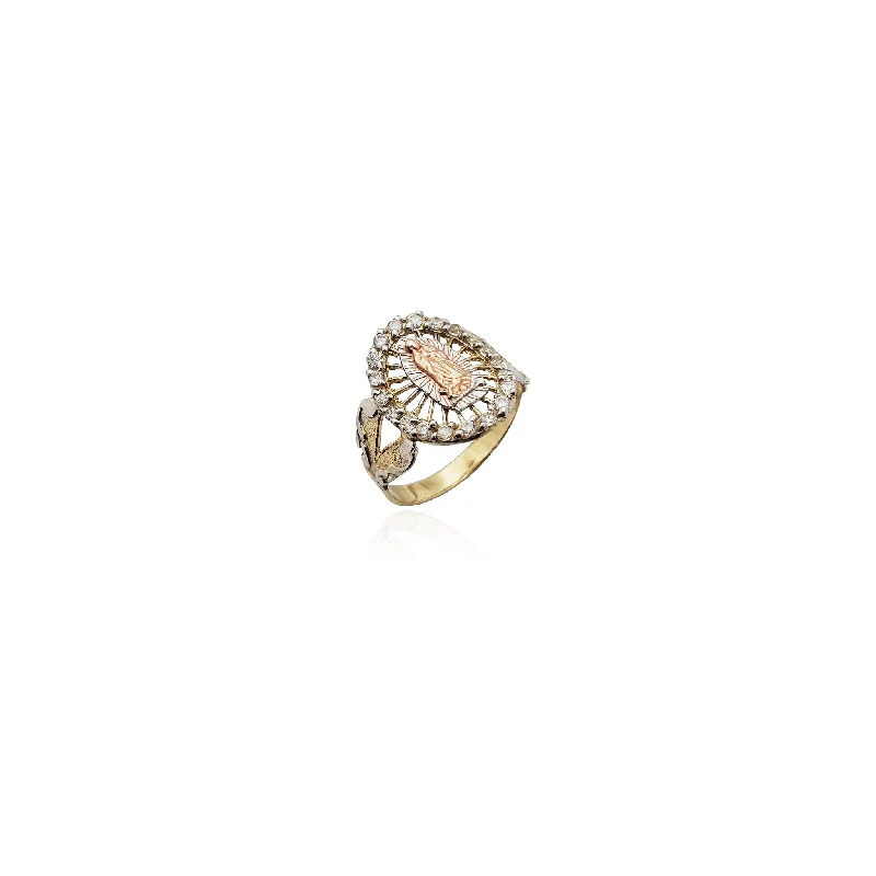 women's rings gold -Tri-Color Virgin Mary CZ Ring (14K)