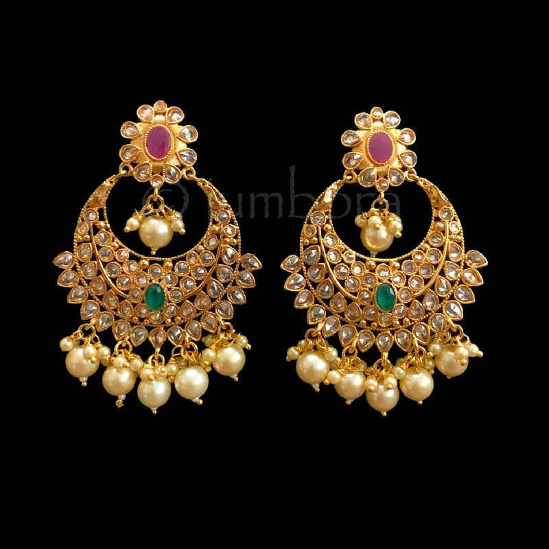 women's earrings with moonstone accents -Polki LCD Champagne Chandbali Earrings with Pearl