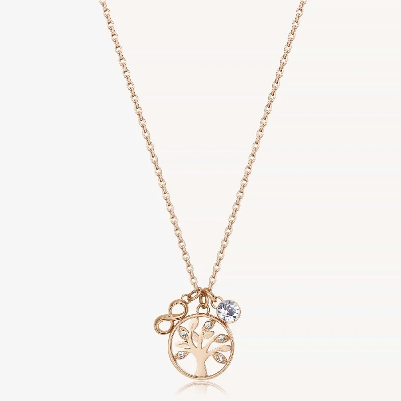 women's necklaces with bright sapphire -Stainless Steel Rose Gold Tone Chakra Necklace - Tree of Life