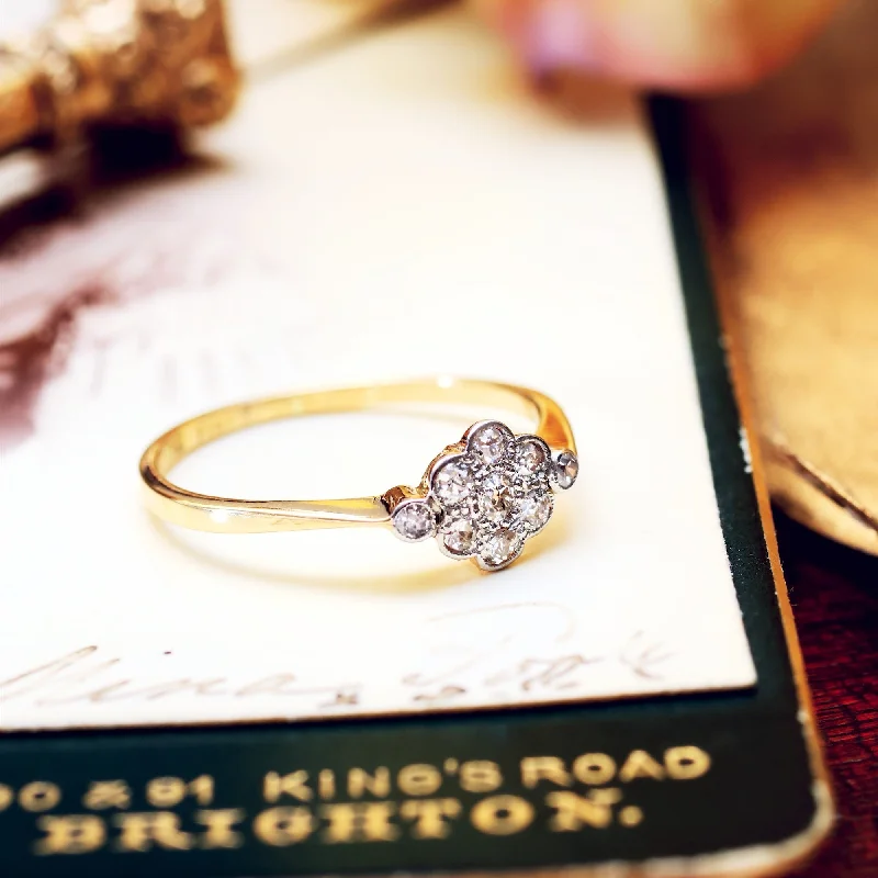 women's engagement rings with matching ring set -Vintage Pretty! Art Deco Diamond Daisy Ring