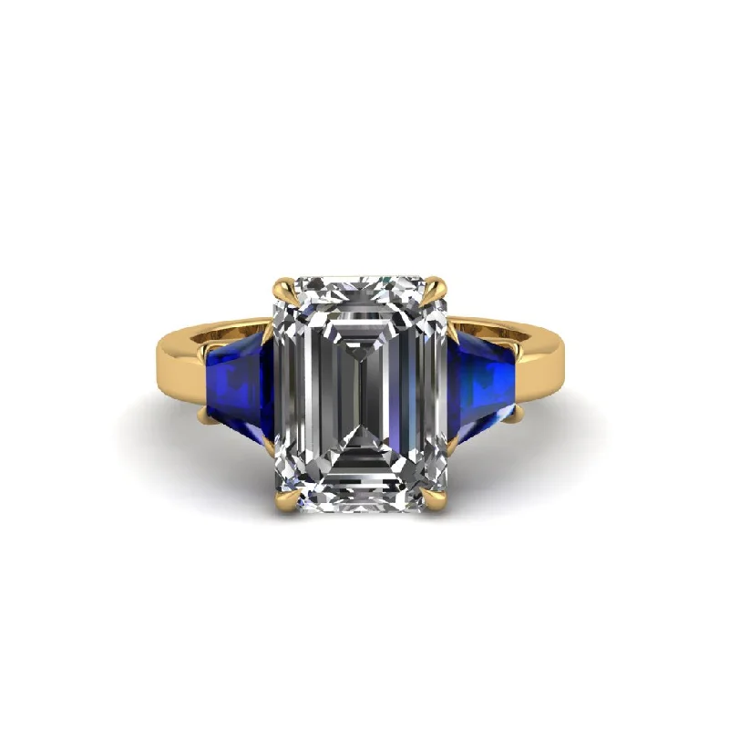 women's engagement rings with fancy color diamonds -Diamond Emerald Cut Three Stone Ring With Custom Baguette - Yvette No. 61