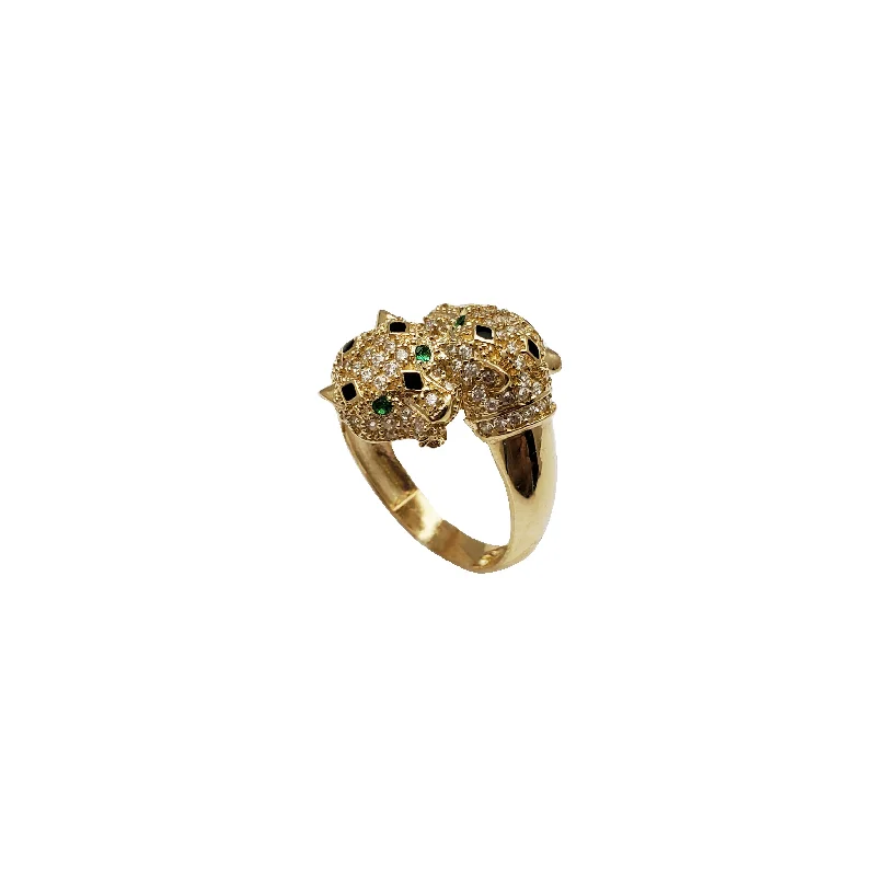 women's rings wedding -Iced-Out Twin-Headed Panther Ring (14K)