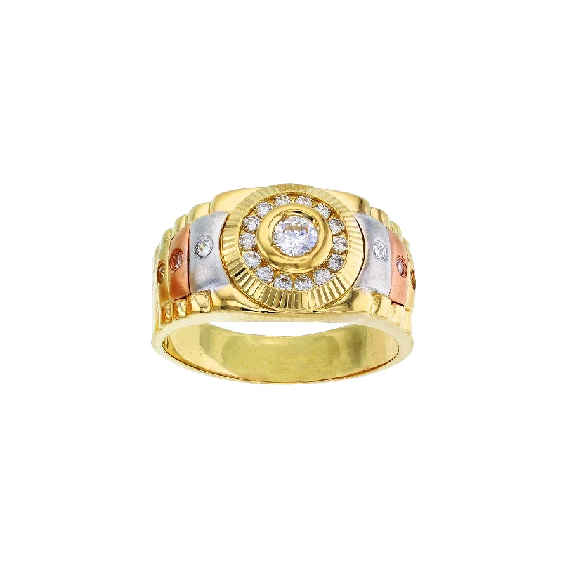 women's rings with gemstone cluster -Tricolor Presidential Pave Fluted Bezel Men's Ring (14K)