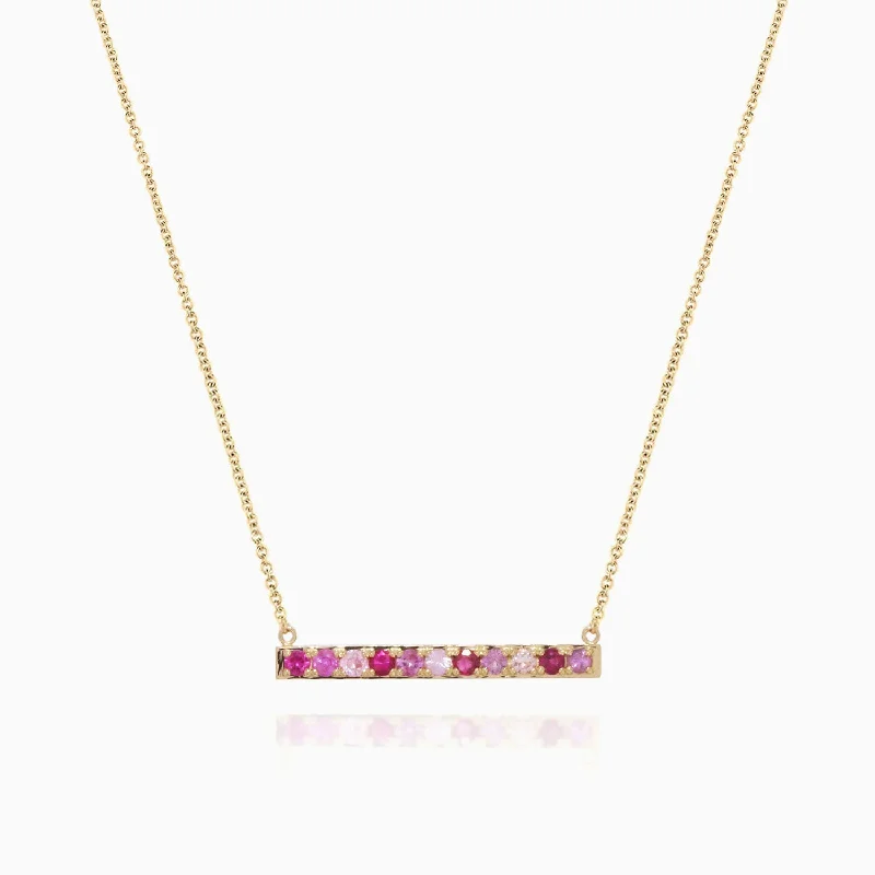 women's necklaces with bold bar design -Pink Gemstones Bar Necklace