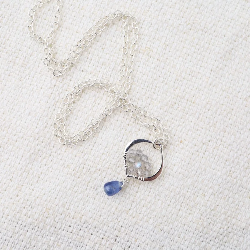 women's necklaces with custom charm -Sterling Silver Tiny Arabesque with Kyanite & Labradorite Necklace