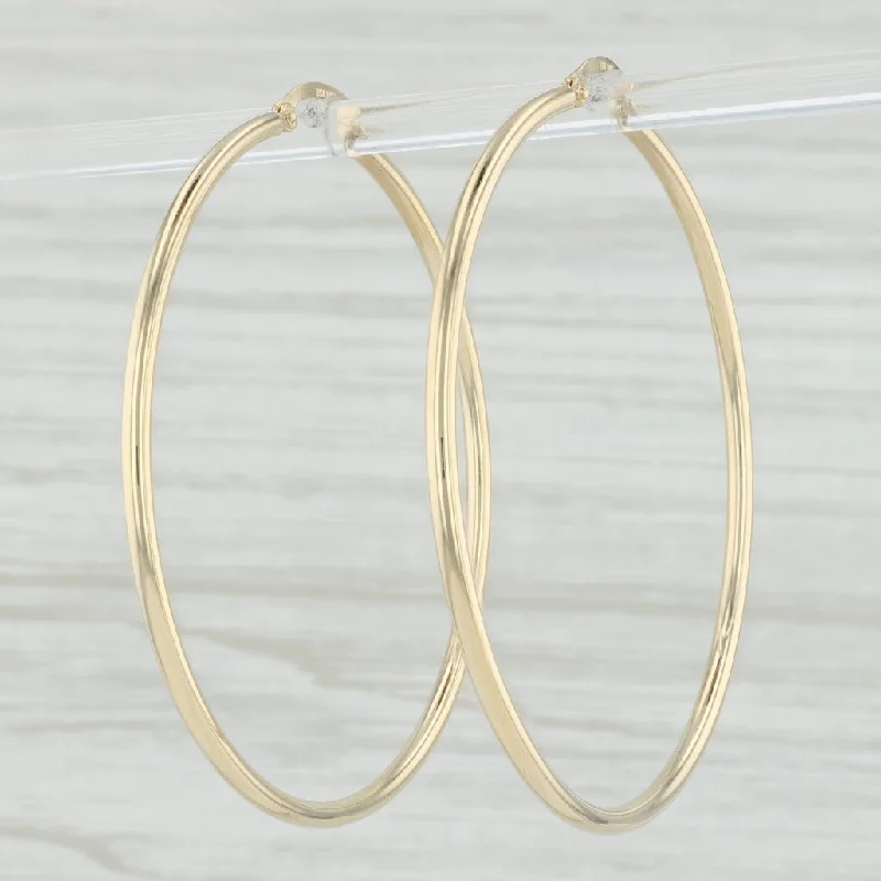 women's earrings with teardrop diamonds -New Round Hoop Earrings 14k Yellow Gold 2 x 52mm Pierced Hoops