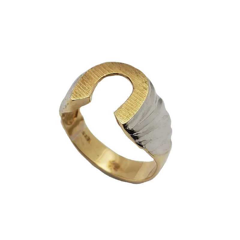 women's rings with floral design -Two-Tone Florentine Horseshoe Ring (14K)