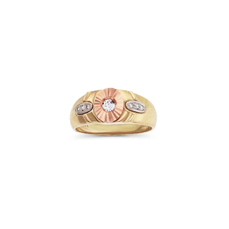 women's rings with engraved band -Tri-Color Stone-Set Men's Ring (14K)