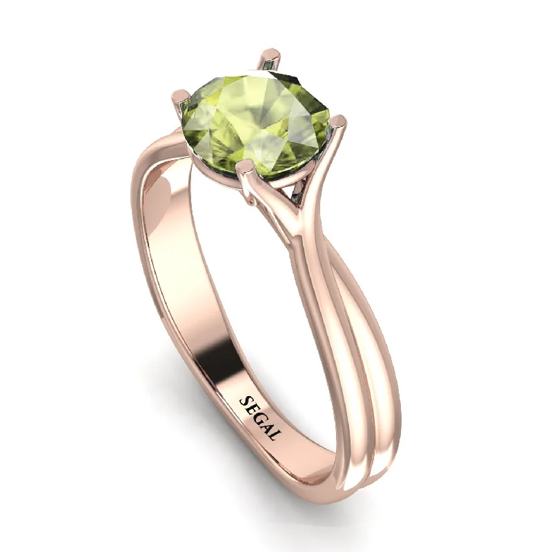 women's engagement rings with fancy color diamonds -Solitaire Twist Shank Peridot Ring - Eleanor No. 702