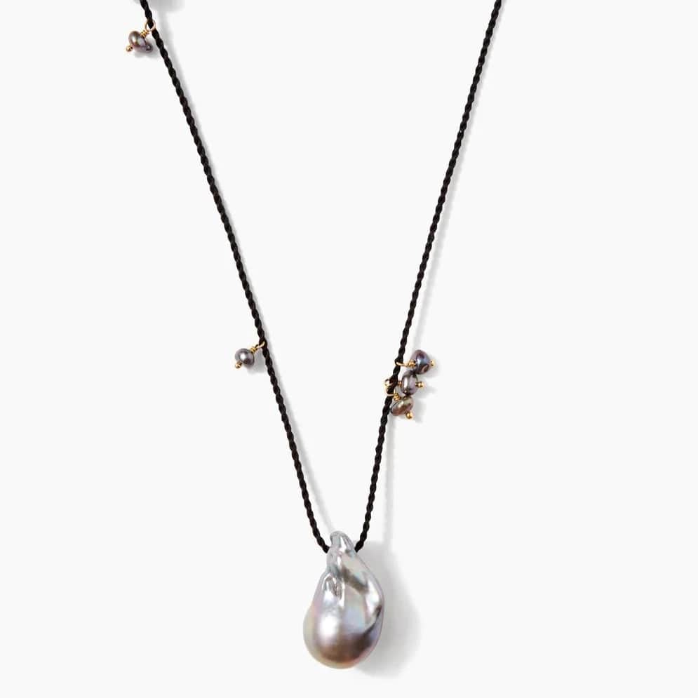 women's necklaces with bold design -Rosario Necklace in Grey Pearl