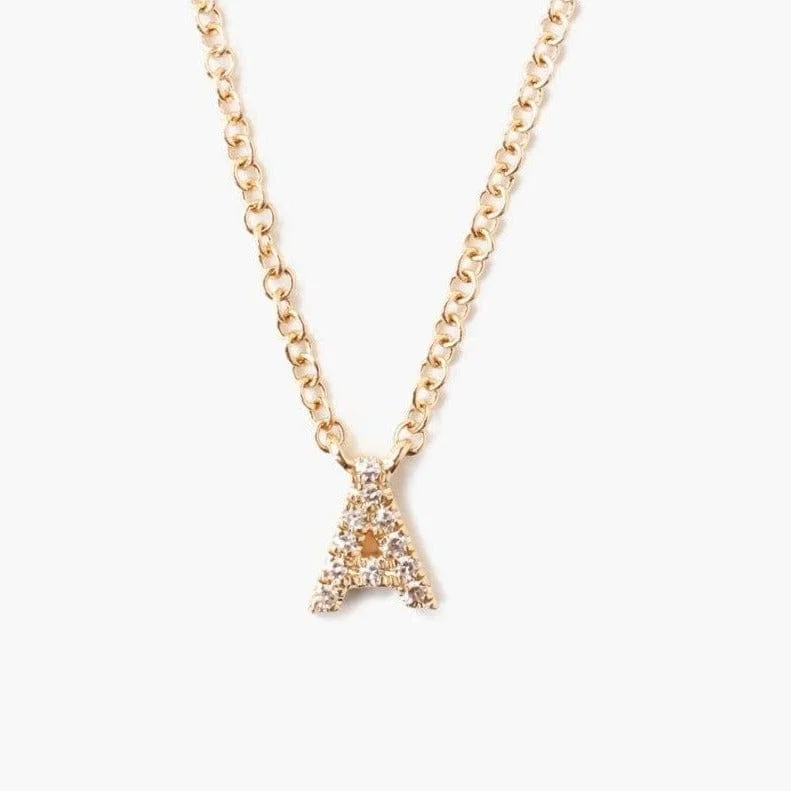 women's necklaces with solitaire stone -14k Yellow Gold & White Diamond Initial Necklace