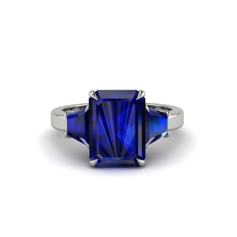 women's engagement rings platinum -Sapphire Emerald Cut Three Stone Ring With Custom Baguette - Yvette No. 75