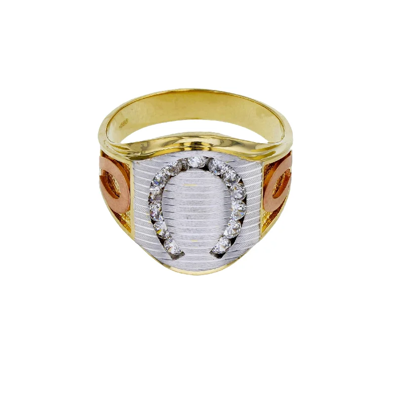 women's rings with minimalist style -Tricolor Pave Horseshoe Men's Ring (14K)