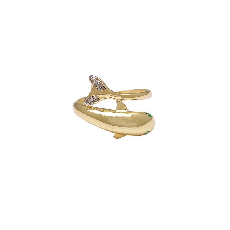 women's rings with rose gold band -Stone-Set Dolphin Ring (14K)