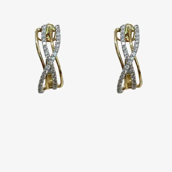 women's earrings with flower-shaped gemstones -14k Yellow Gold Diamond Earrings