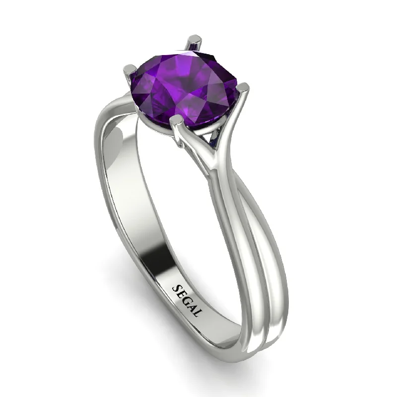 women's engagement rings diamond -Solitaire Twist Shank Amethyst Ring - Eleanor No. 303