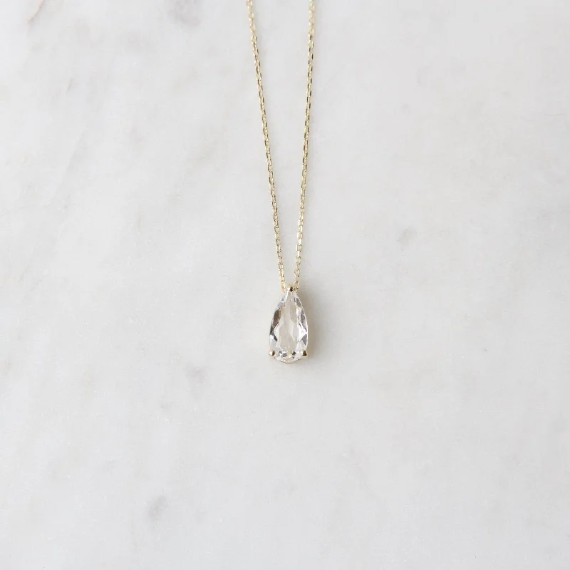 women's necklaces with antique appeal -14k Yellow Gold Pear Shaped White Topaz Necklace