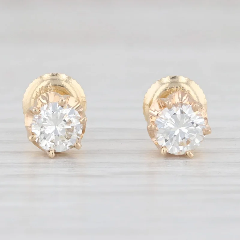 women's earrings with soft glow -Vintage 0.88ctw Diamond Buttercup Stud Earrings 14k Gold Round Solitaire Studs