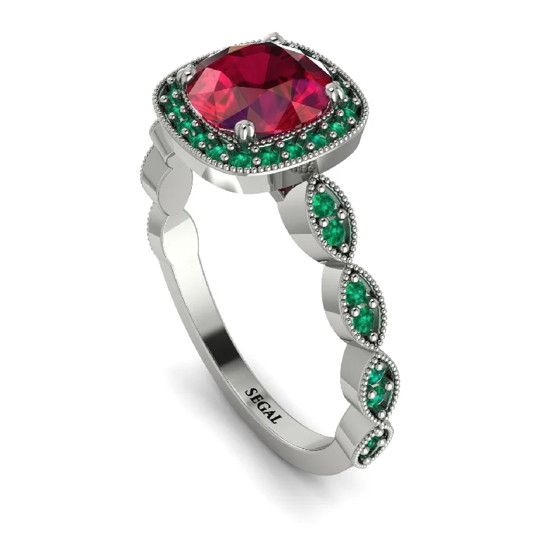 women's engagement rings with three-stone design -Vintage Inspired Ruby Halo Ring - Frances No. 27