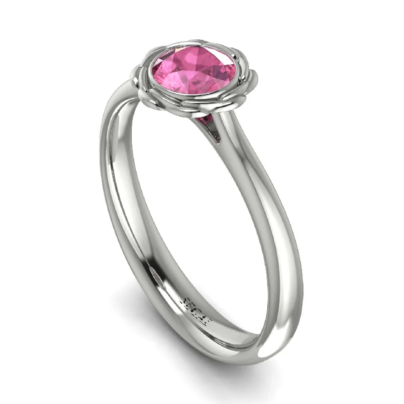 women's engagement rings with round diamond -Solitaire Minimalist Pink Moissanite Ring - Eden No. 803