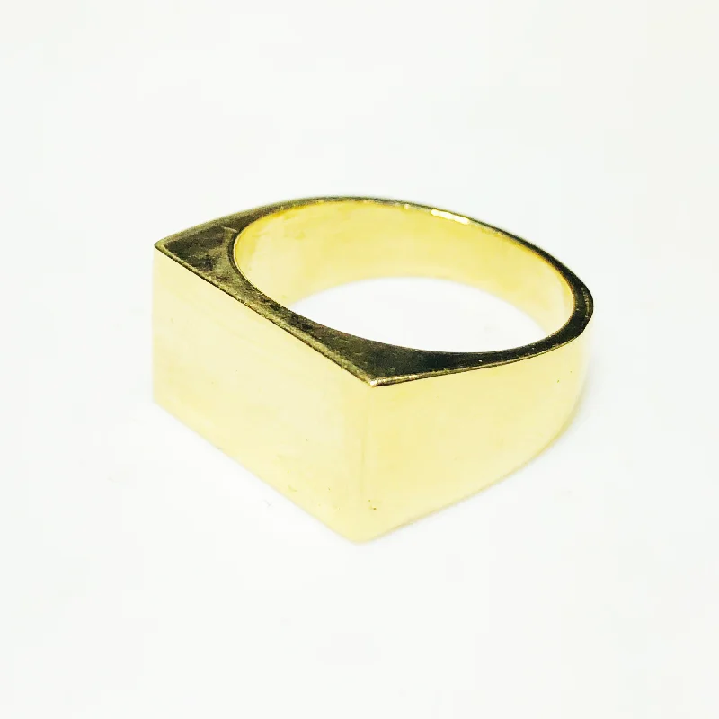 women's rings with emerald-cut stone -Rectangle Signet Ring (Silver; Gold)