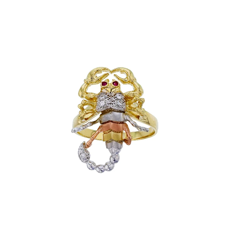 women's rings with understated beauty -Tricolor Red-Eyes Scorpion Ring (14K)