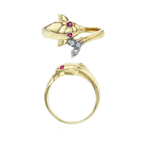 women's rings with round-cut gemstone -Dolphin Round CZ Ring (14K)